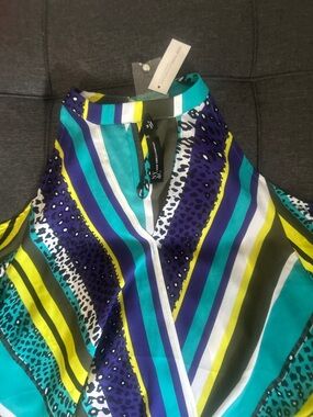 New York & Company Striped Halter Camisole in Teal, Purple, Yellow & White